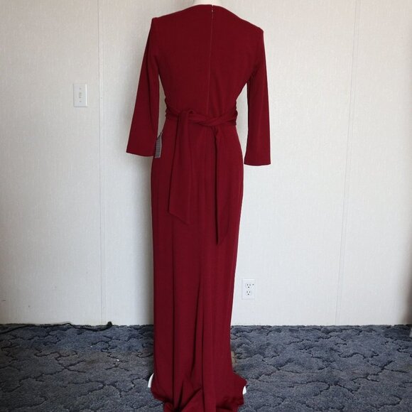After Six 6814 Burgundy Red V-neck Crepe Sleeve Slit Front Evening Gown Small - Picture 7 of 13